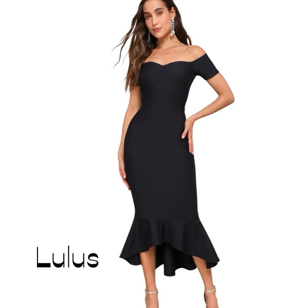Lulus Navy Off Shoulder BodyCon Sexy Romantic Maxi Dress Size S